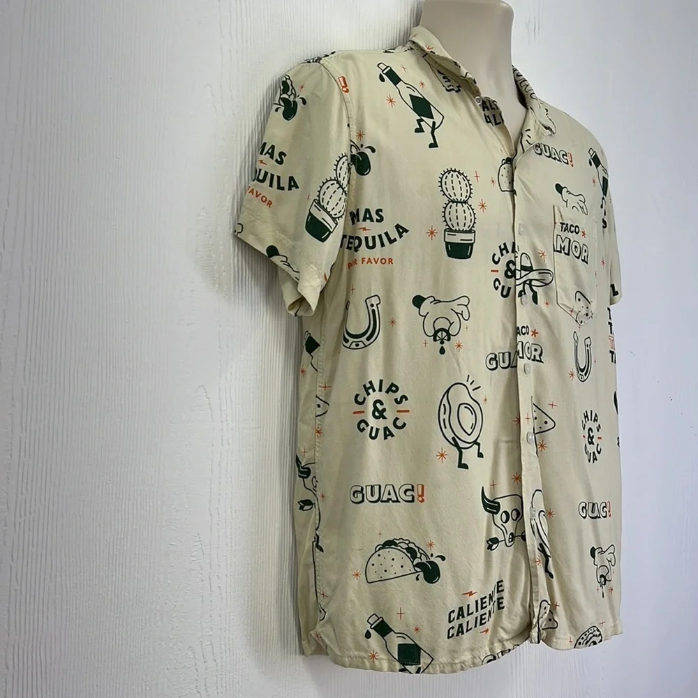 Duvin - Beige Taco Guacamole Fun Graphic Short Sleeve Button Up Size Small - Picture 4 of 12